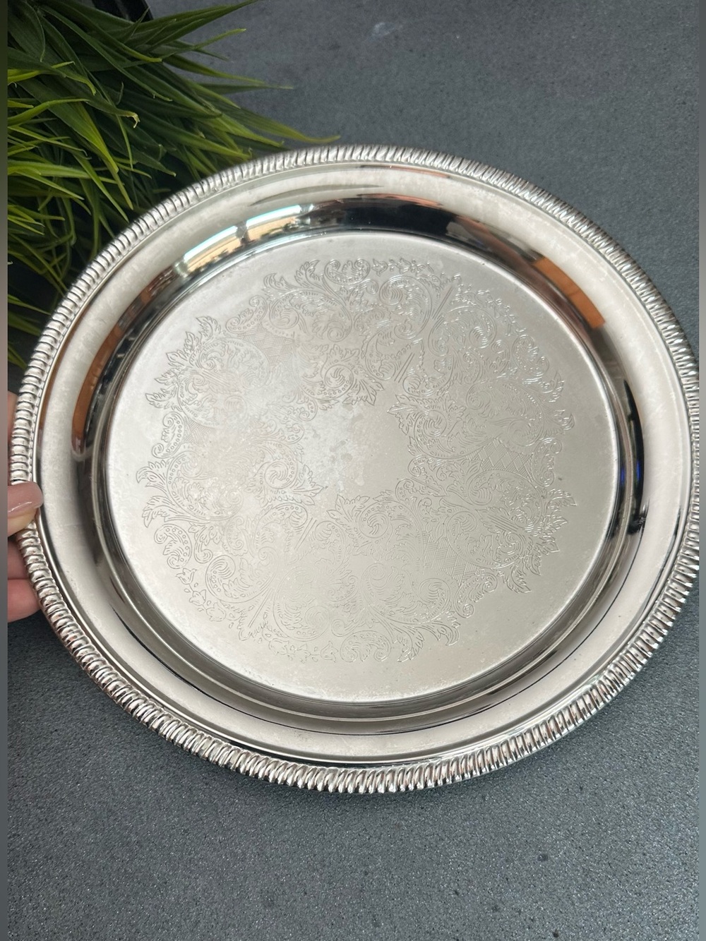 Silver Serving Tray - Elegant Decorative Round Tray